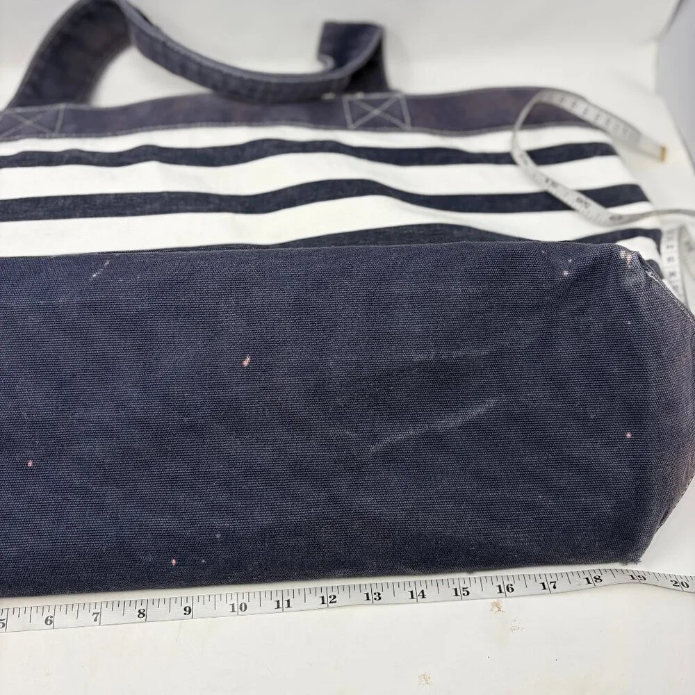 Pottery Barn Kids tote bag large blue white stripe preppy P pink monogram cotton